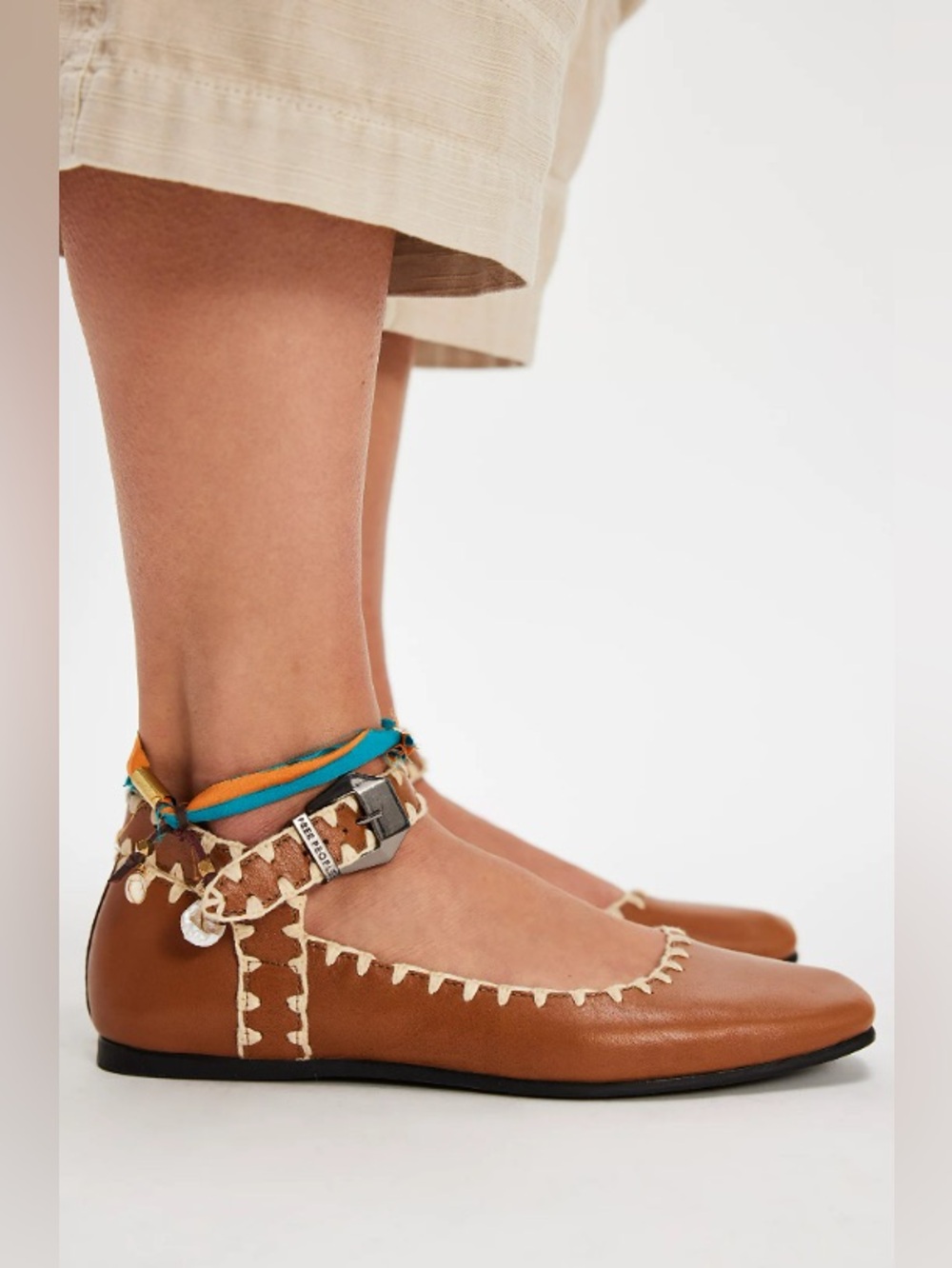 Free People FP Mystic Mary Janes Womens Shoes Crochet Trim Buckle Brown Tan 10